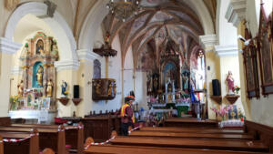 Small church above camper in Mirna, Slovenia