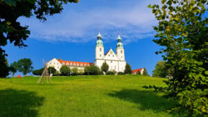 Church above our camper in Celje