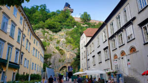 We took the inside elevator!  Schlossberg (Castle Mountain) Graz, Austria