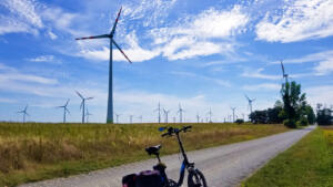 Biking through windmill fields in Austria