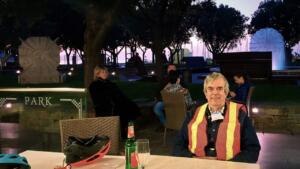 Pizza during sunset on our first night in Koper 2020