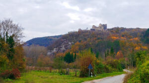 Pietrapelosa Castle in distance near Buzet, Istria, Croatia