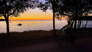 Cycling beside the Adriatic in Croatia at sunset