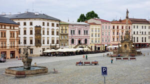 Lower Square in lovely Olomouc, CZ.  Marian column (plague) on right