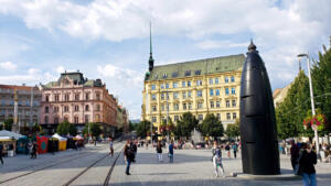 Weird astronomical clock in Brno's main square, CZ