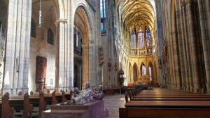 St. Vitus Cathedral and silver tomb in Prague Castle complex, Czechia