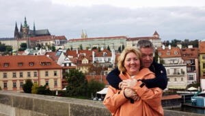 Elin and Helge on Charles Bridge in Prague, CZ