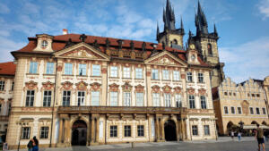The Kinský Palace, a Rococo building on Old Town Square in Prague, CZ