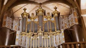 Very pretty organ with unique shutters in cathedral in Uzès, France
