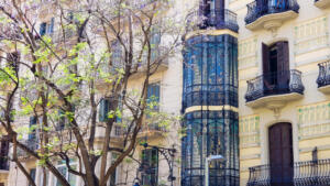 Beautiful stained glass balcony enclosures in Barcelona