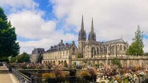 Quimper, France with its lovely bridges, flowers and cathedral