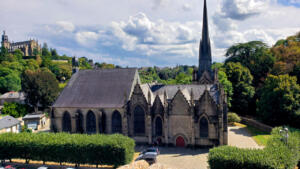Two large churches almost next to each other. Fougères, France
