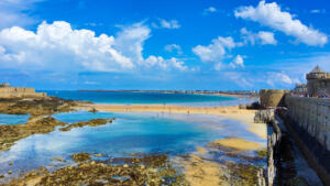 Lovely historic Saint Malo, France at low tide.