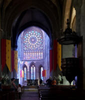 Gorgeous stained glass windows across Europe.  These are in Saint Malo, France.