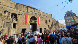 Saint Malo ramparts with band playing.  France