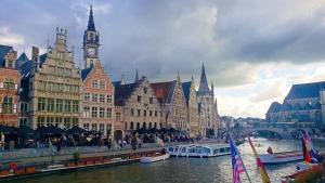 Historical houses in medieval port.  The Graslei, Ghent, Belgium