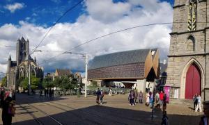 Completely out of place City Pavilion in Ghent's historic centre, Belgium