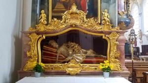 Well-dressed skeleton in church in Schongau, Germany