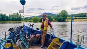 Crossing the Elbe River in Czechia with our bikes