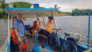 Crossing the Elbe River in Czechia with our bikes