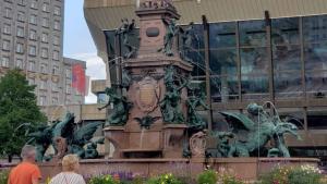 Fountain by Opera House in Leipzig, East Germany