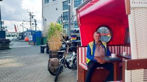 Mike enjoying a cappuccino on Rügen Island, in Sassnitz Germany