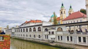 Ljubljana market place on the Ljubljanica River