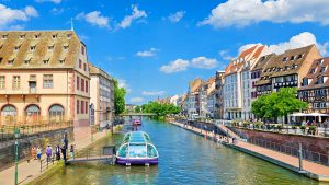Canals surround Strasbourg, France forming an island.