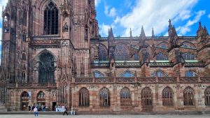The side of the Notre Dame Cathedral in Strasbourg, France