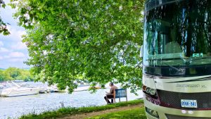 Camping right on the Rhine and hoping the flooding has ended. Heidenfahrt, Germany