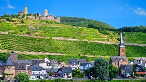 Thurant Castle overlookng Alken on Mosel River in Germany