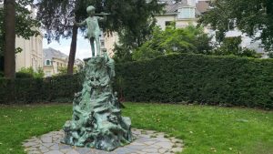 Cute Peter Pan statue in a small park in Brussels, Belgium