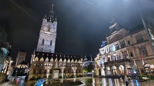 Ghent Belgium at night in the rain