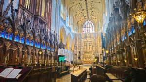 Choir forward in very long Winchester Cathedral