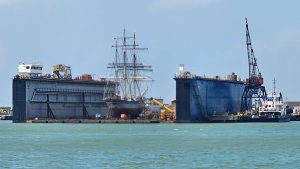 3 masted scooner in Dry Dock in Galveston Texas
