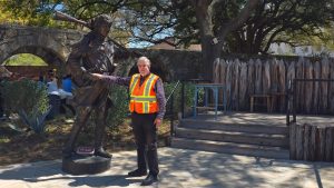Mike with Davy Crockett at the Alamo in San Antonio, Texas