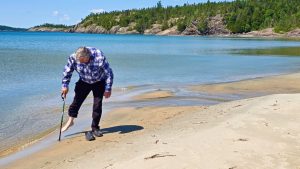Mike getting up the nerve to put his toe into Lake Superior