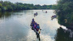 Dragon Boat Racers on Lake Wascana ng in Regina Saskachewan