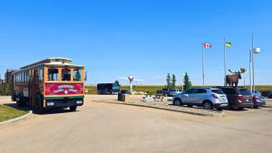 Our motorhome camping at the Tourism Centre in Moose Jaw, SK