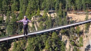 Mike on the upper suspension bridge at Golden's Skybridge Park in BC.