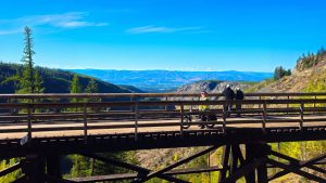 Jackie on railway trestle on the Myra Canyon Trail near Kelowna
