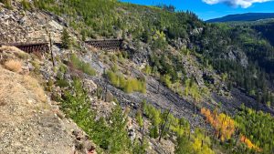 We rode the Myra Canyon Trail which took us over old rail trestles and tunnels way above the canyon.