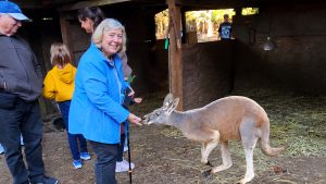Jackie with a kangaroo at the Outback Kangaroo Park in Arlington WA