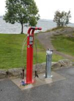 Bike fixit station in parking lot 